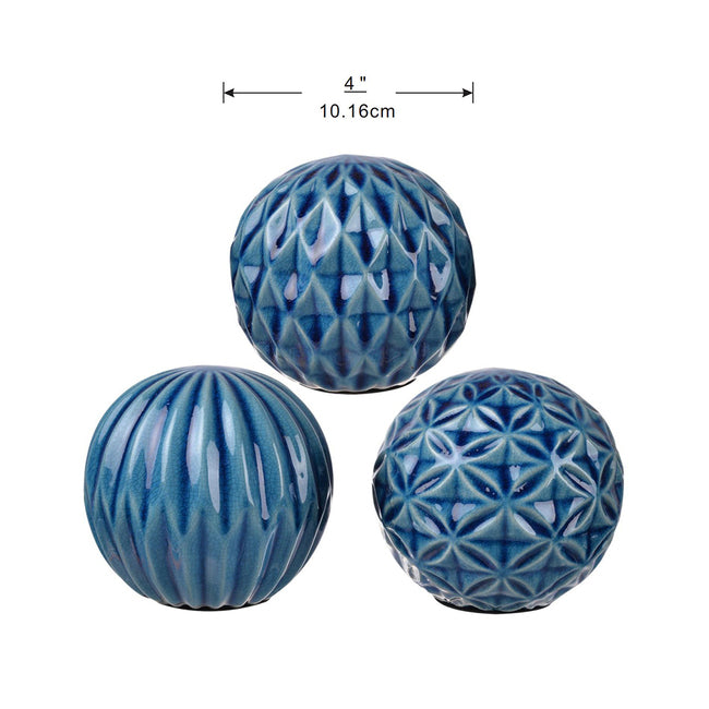 Set 3 Blue Marbleized Balls 10cm - Image 2