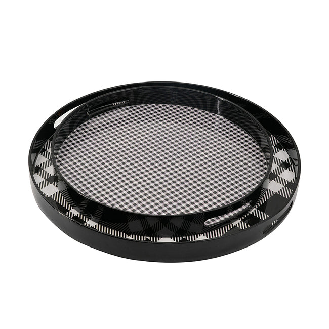 Set 2 Plaid Motif Round Trays 48cm - Image 2