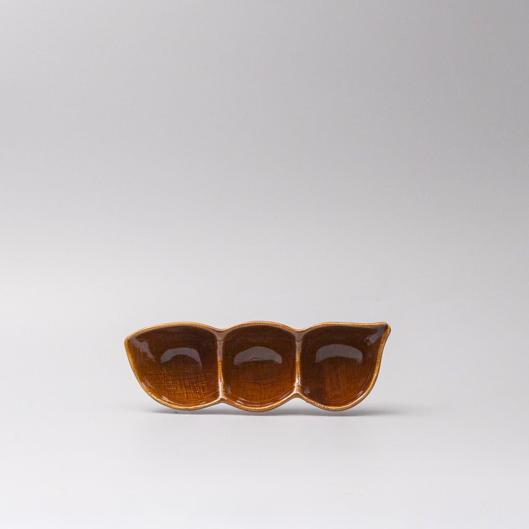 Edamame Triple Pod Dish 20cm Chestnut Brown Glaze - Image 3