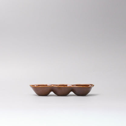 Edamame Triple Pod Dish 20cm Chestnut Brown Glaze - Image 4