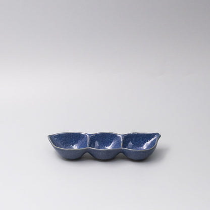 Edamame Triple Pod Dish 20cm Indigo Blue Glaze