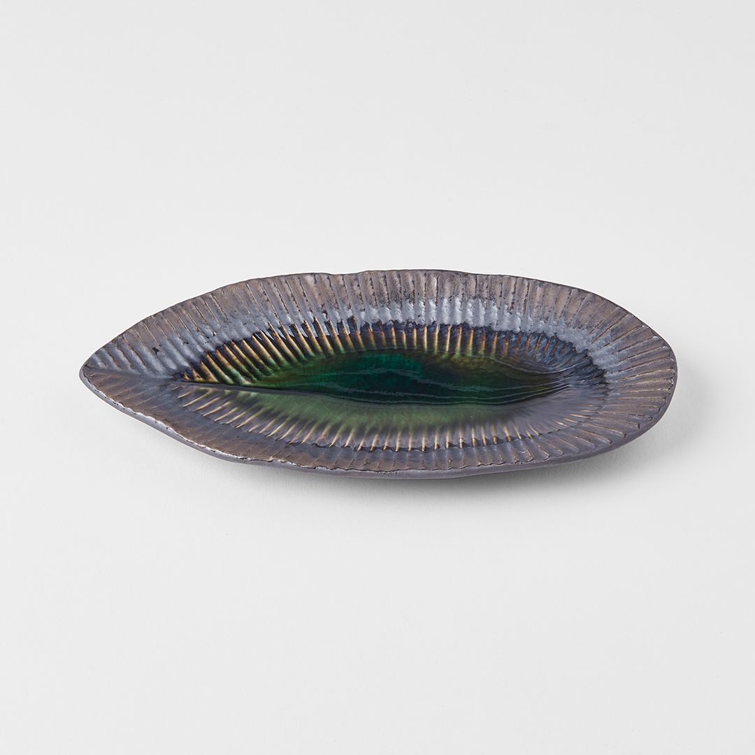 Plate Leaf Shape 21.5x10.5cm Midori Ridge Glaze - Image 2