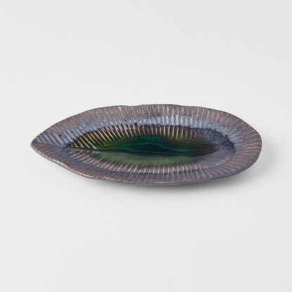 Plate Leaf Shape 21.5x10.5cm Midori Ridge Glaze - Image 2