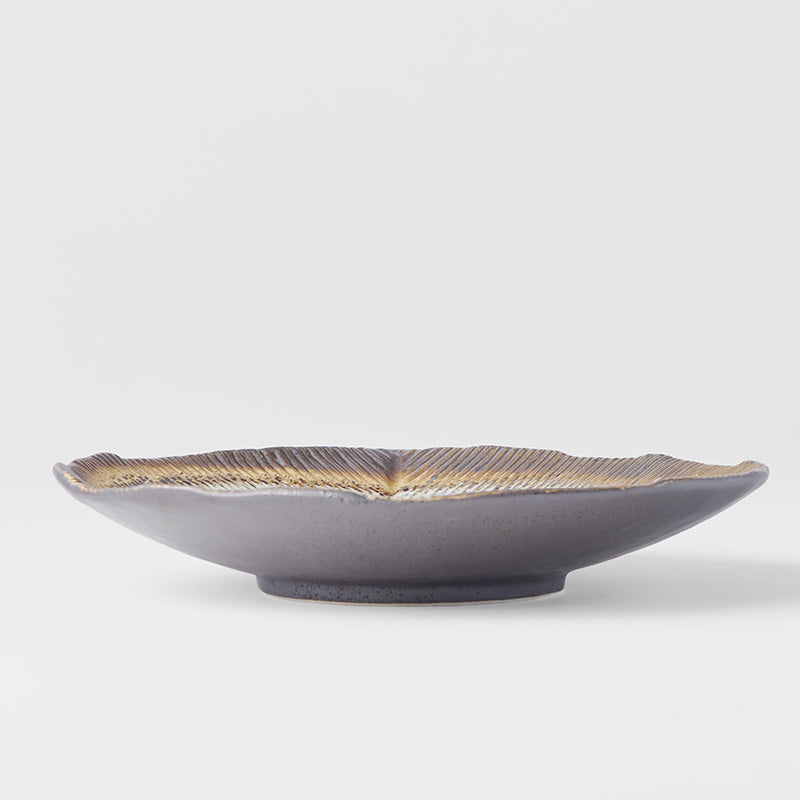 Bowl Shallow Leaf Shaped 25cm Akane Grey Glaze - Image 5