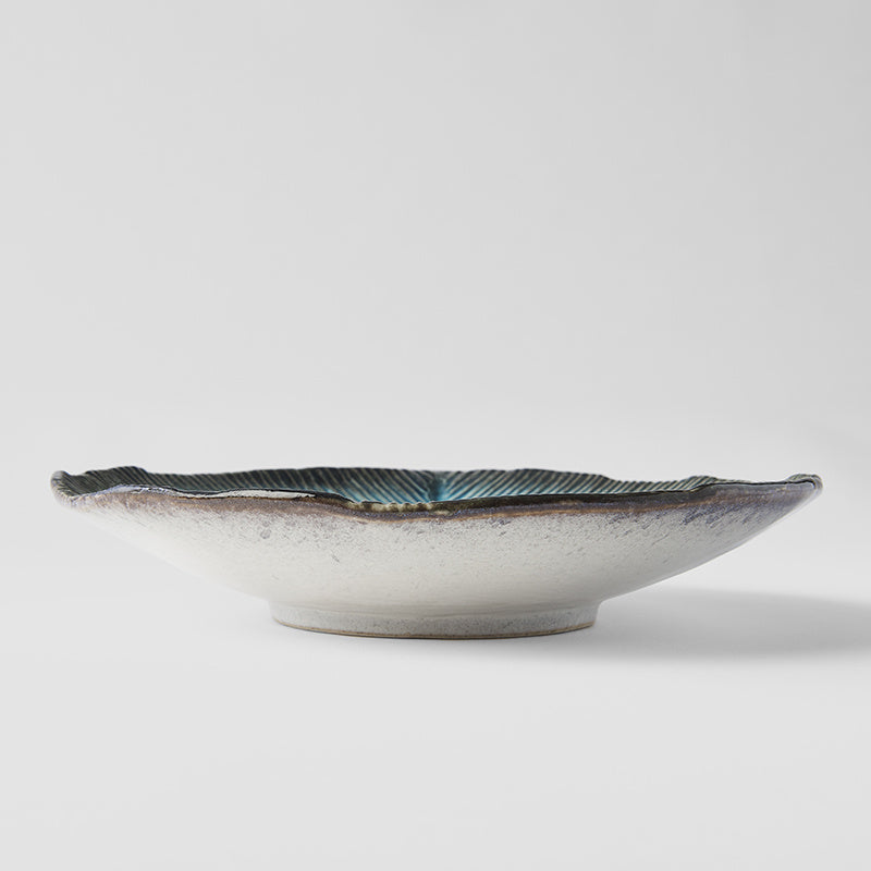 Bowl Shallow Leaf Shape 25cm Sky Blue Glaze - Image 3