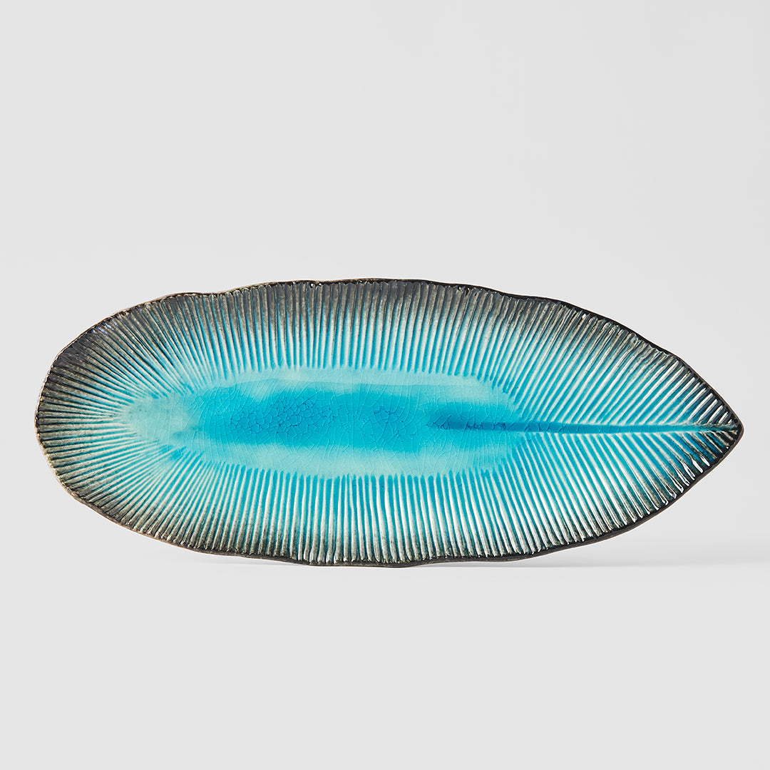 Plate Leaf Shape 32.5x13.5cm Sky Blue Glaze - Image 3