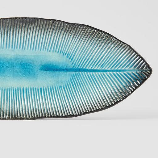Plate Leaf Shape 32.5x13.5cm Sky Blue Glaze - Image 5