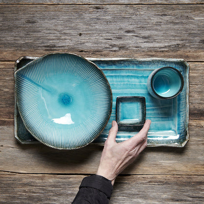 Plate Leaf Shape 21cm Sky Blue Glaze - Image 5