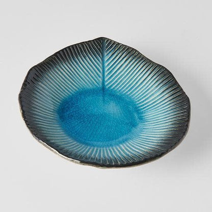 Plate Leaf Shape 16cm Sky Blue Glaze