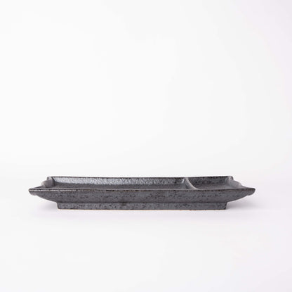 Sashimi Plate Inbuilt Sauce Dish 25cm Black Bamboo Glaze - Image 2