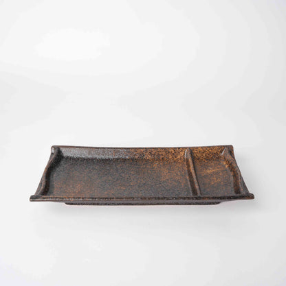 Sushi Plate Inbuilt Sauce Dish 21cm Mottled Earth Glaze