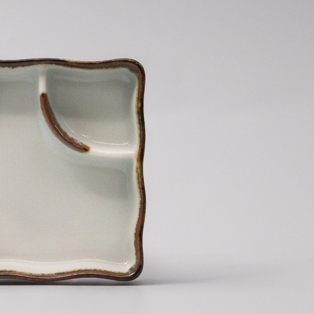 Sushi Plate Inbuilt Sauce Dish 15cm Tenmokku Edge Design - Image 2