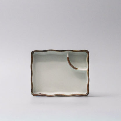 Sushi Plate Inbuilt Sauce Dish 15cm Tenmokku Edge Design - Image 3
