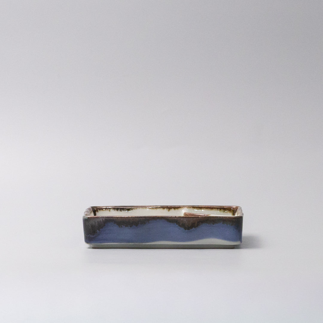 Sushi Plate Inbuilt Sauce Dish 15cm Tenmokku Edge Design - Image 4