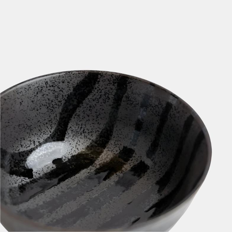Udon Bowl Fluted 17cm Gloss Black Stripes On Gunmetal Glaze - Image 2