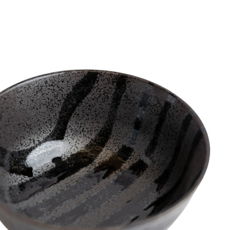Udon Bowl Fluted 17cm Gloss Black Stripes On Gunmetal Glaze - Image 3