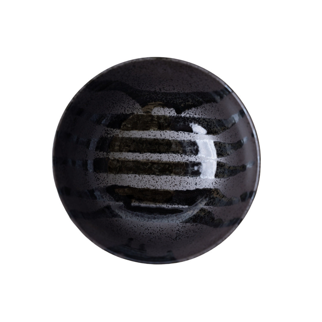 Udon Bowl Fluted 17cm Gloss Black Stripes On Gunmetal Glaze - Image 4
