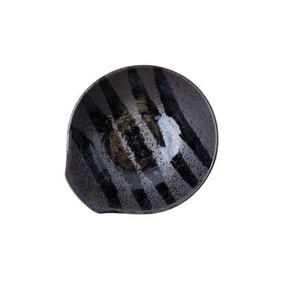 Bowl with Handle 13cm Black Stripes On Gunmetal Glaze - Image 3