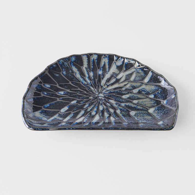 Plate D Shaped 21cm Indigo Blue Design