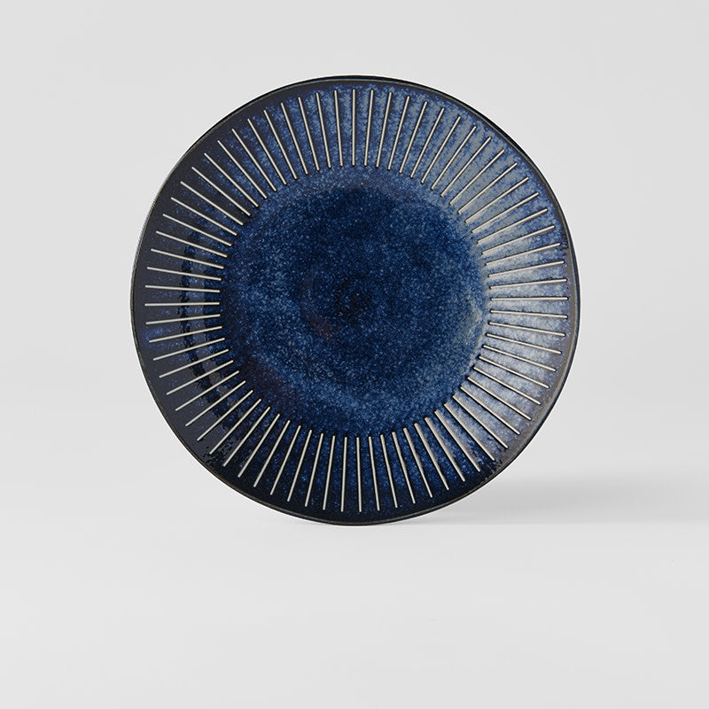 Dinner Plate 25cm Ridged Indigo Glaze - Image 3