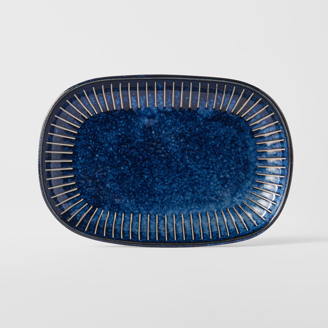 Plate Oval 19cm Ridged Indigo Glaze - Image 4