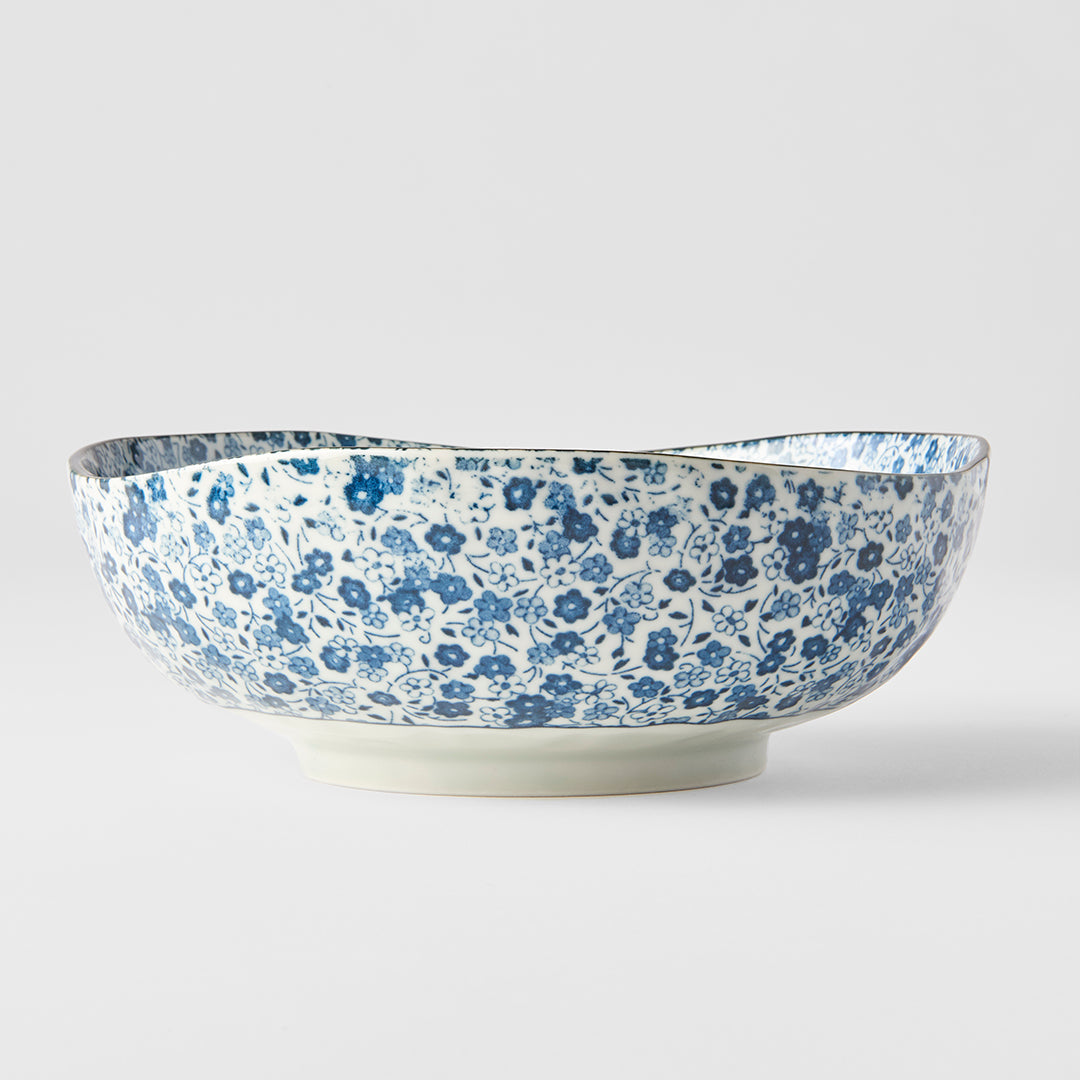 Bowl Organic Shape 20cm Blue Daisy Glaze - Image 2