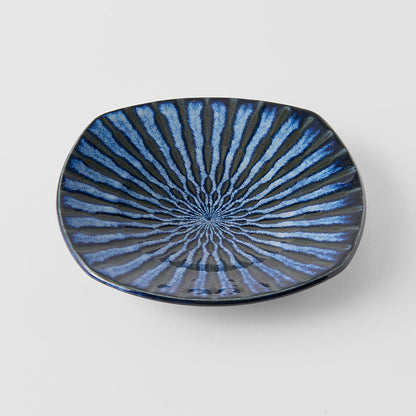 Plate Square 18cm Indigo Drip Glaze