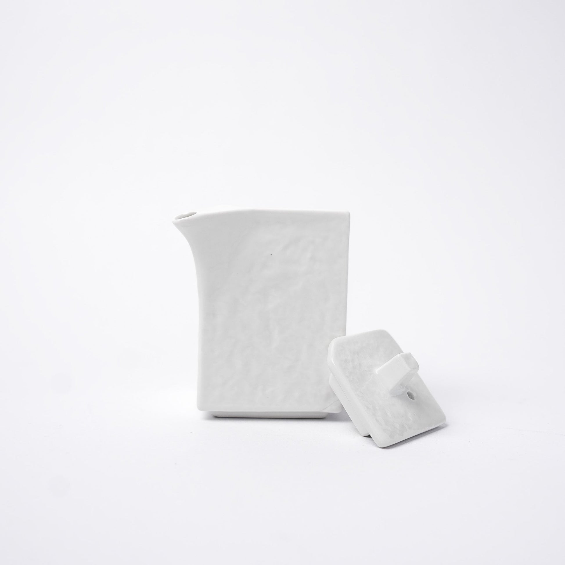Soy Pot Squared 150ml Textured White Glaze - Image 3