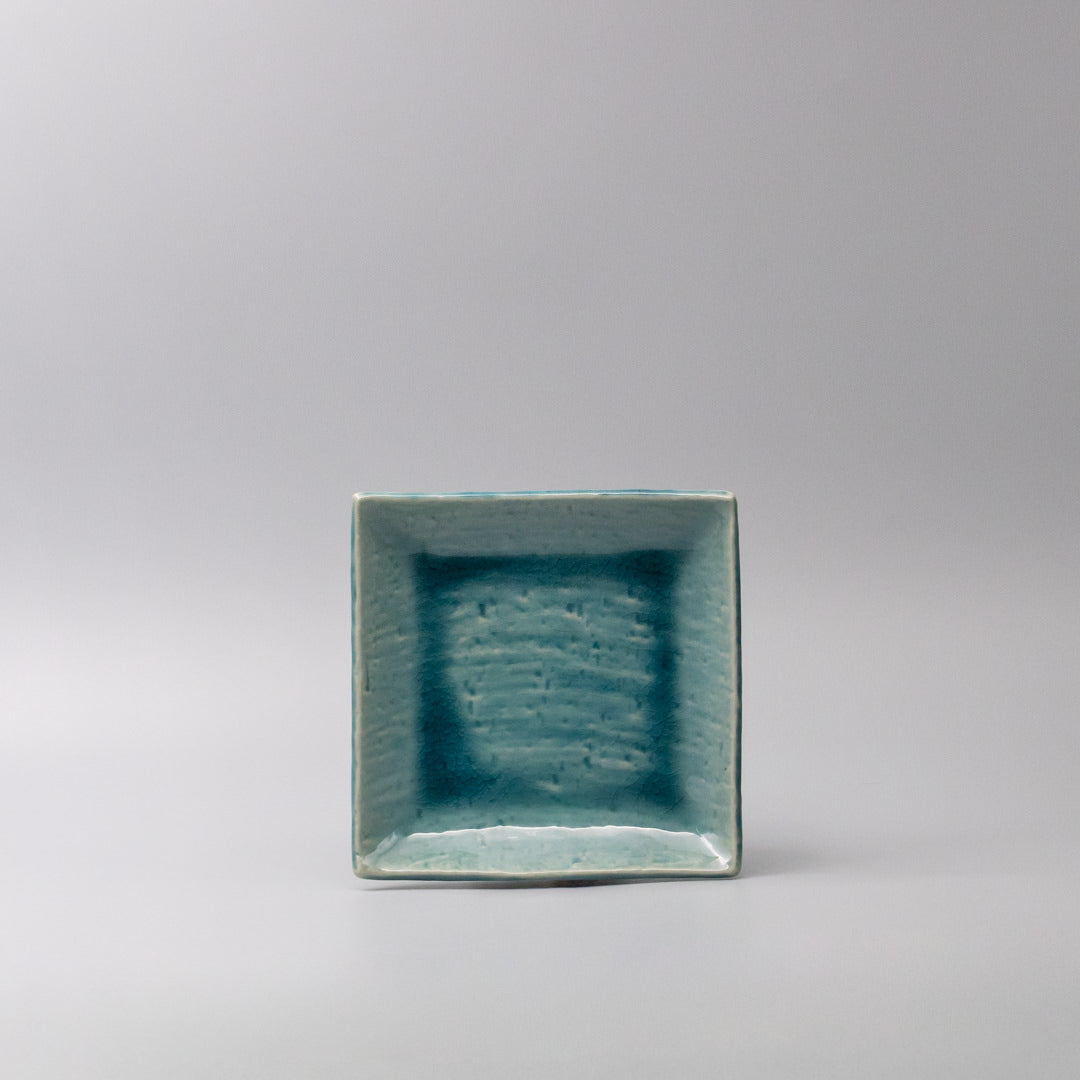 Plate Square 17cm Crackle Turquoise Glaze - Image 3