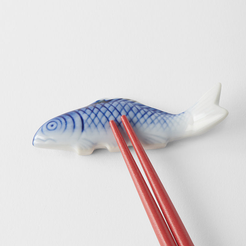 Chopstick Rest Blue Fish White Glaze - Image 4