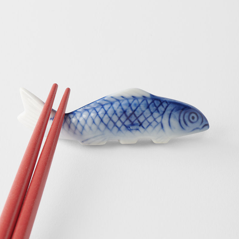 Chopstick Rest Blue Fish White Glaze - Image 5
