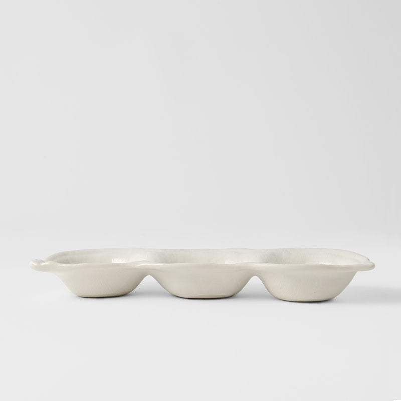 Edamame Triple Pod Dish 200ml Matte White Glaze - Image 3