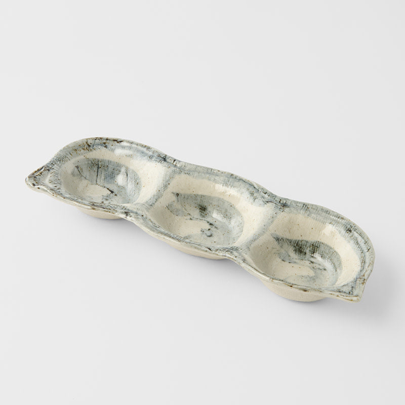 Edamame Triple Pod Dish 200ml Blue White Glaze - Image 2