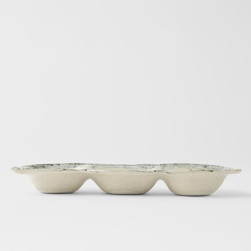 Edamame Triple Pod Dish 200ml Blue White Glaze - Image 4
