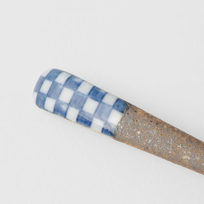 Spoon Small Bisque Indigo Checkerboard - Image 2