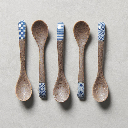 Spoon Small Bisque Indigo Checkerboard - Image 5