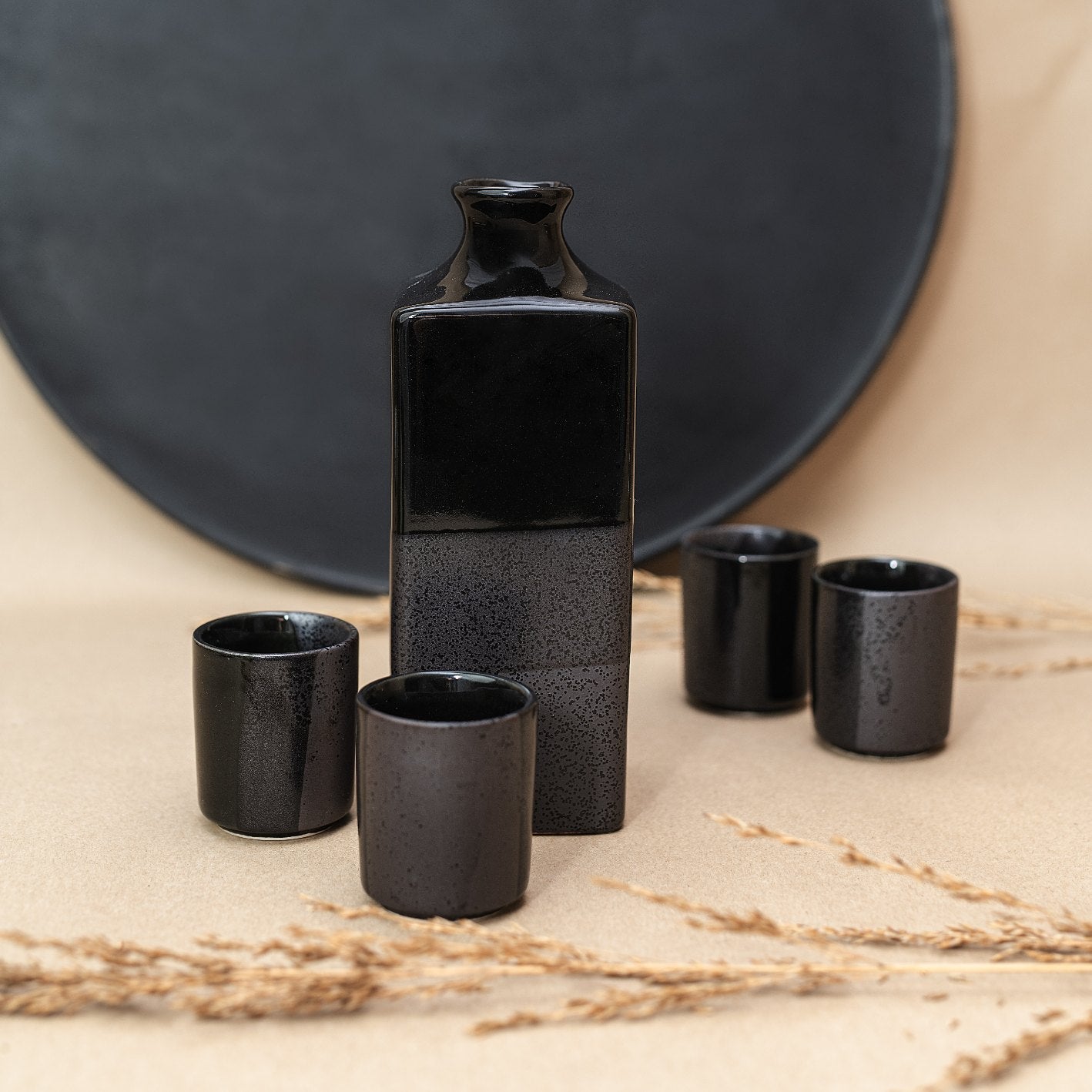 Sake Set 5pcs Gunmetal Black Glaze - Image 5