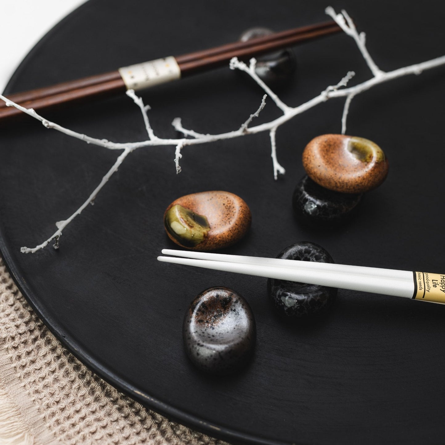 Chopstick Rest Pebble Matt Black Glaze - Image 2