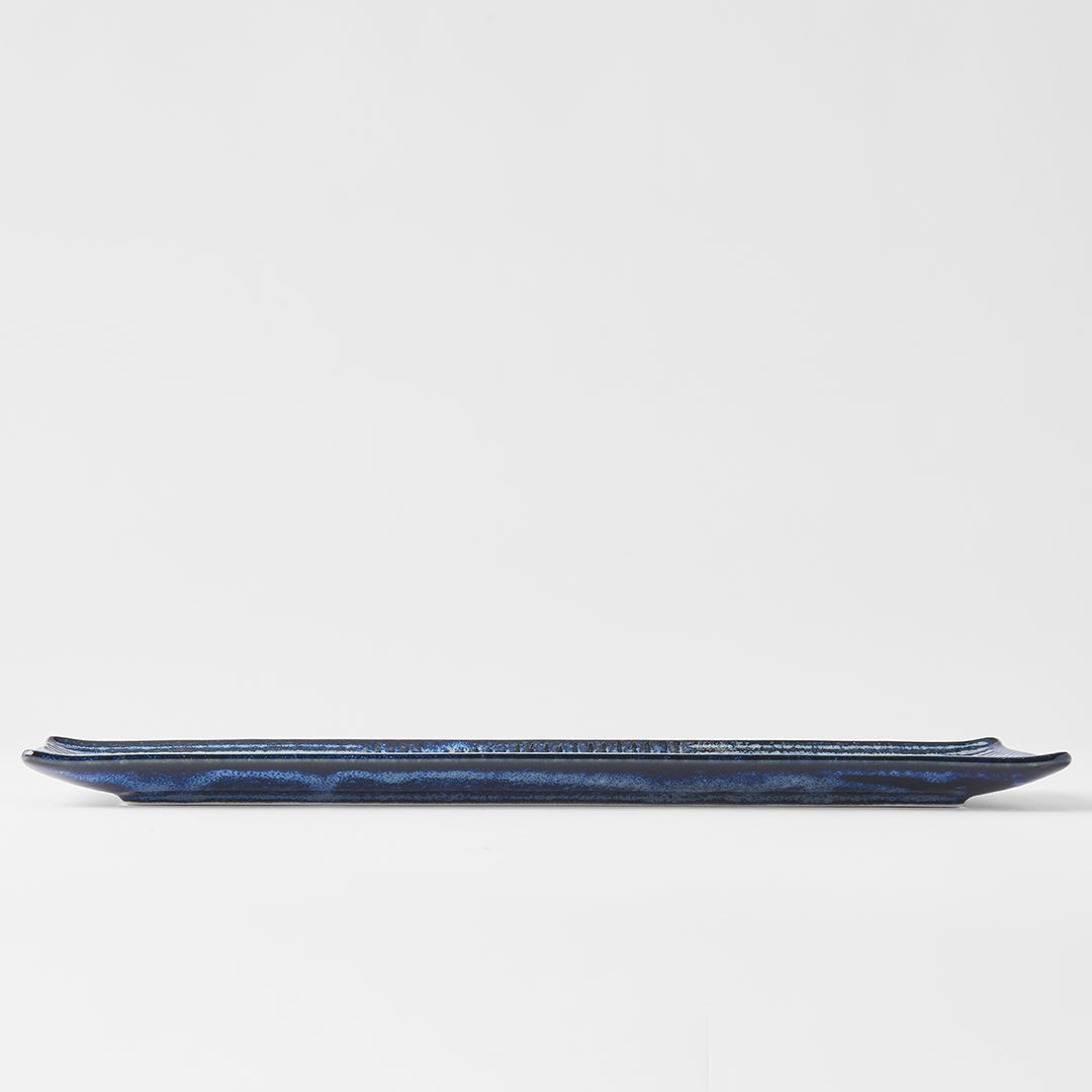 Plate Rectangular 33x10cm Lines Dark Blue Glaze - Image 3