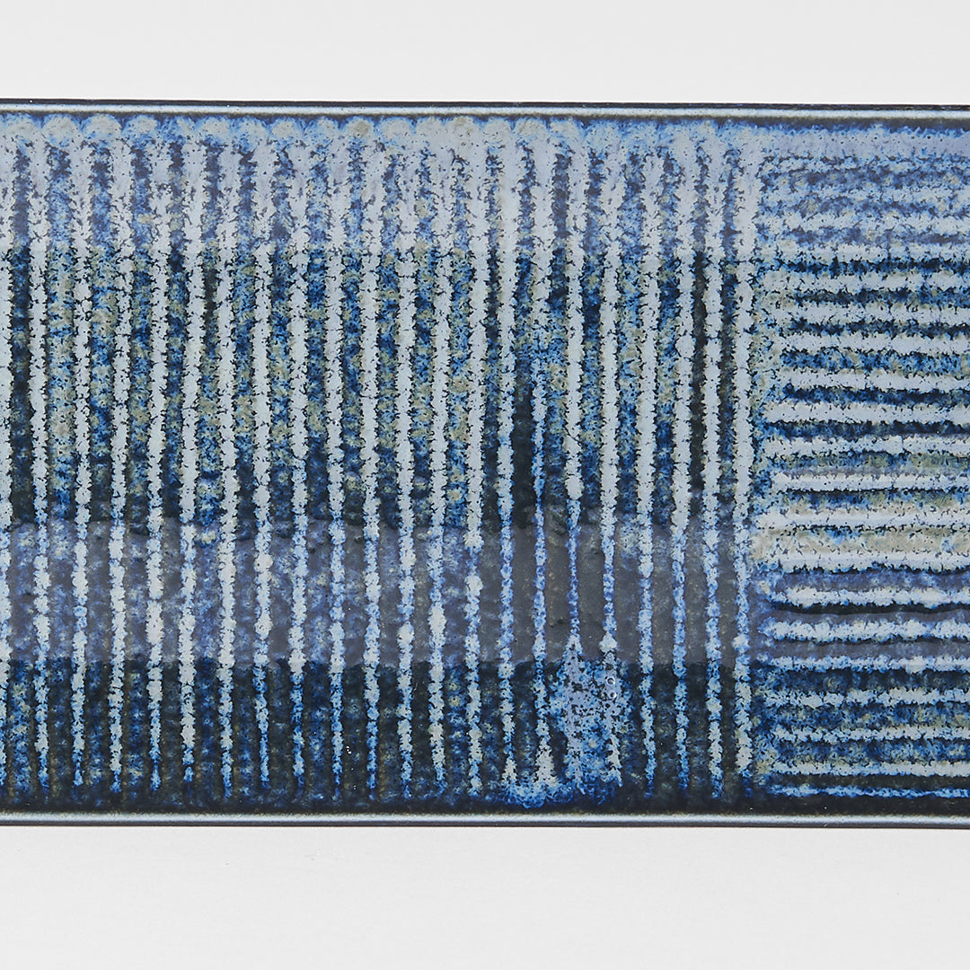 Plate Rectangular 33x10cm Lines Dark Blue Glaze - Image 4