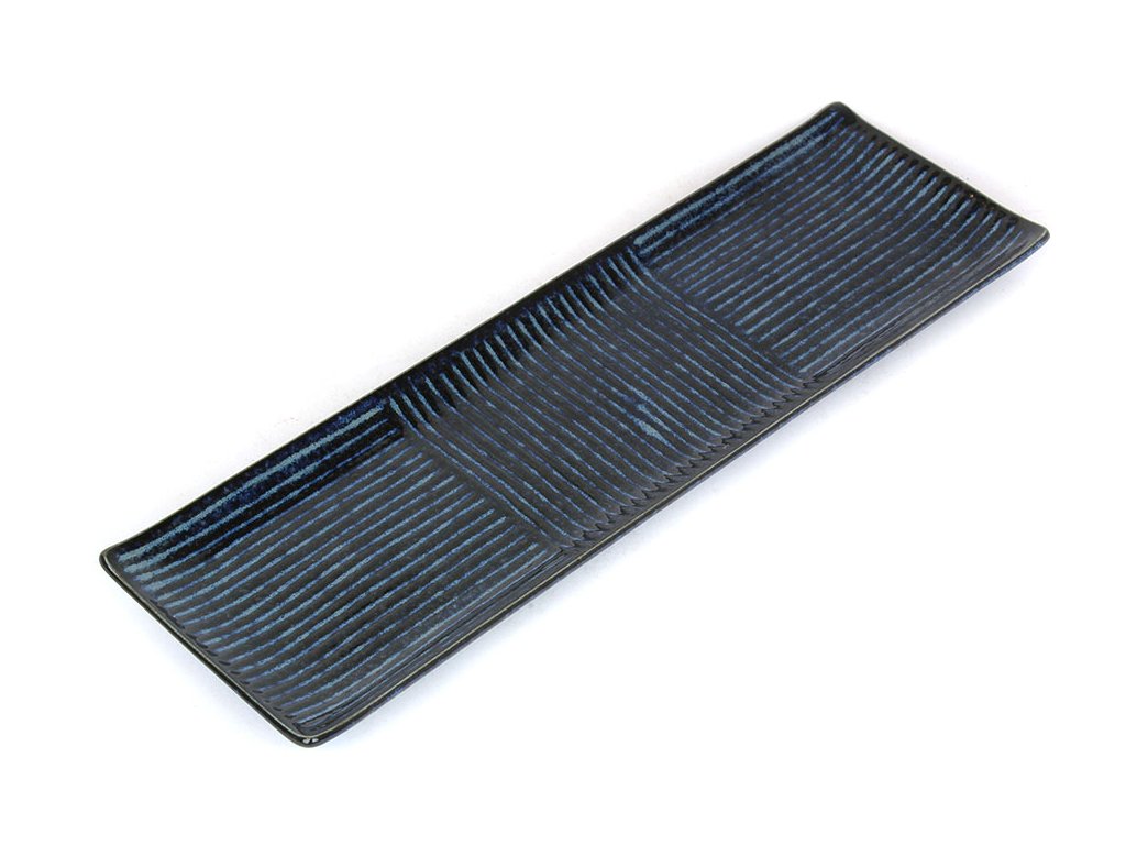 Plate Rectangular 33x10cm Lines Dark Blue Glaze - Image 5