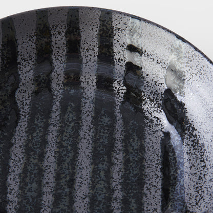 Pasta Bowl Flat 23cm Gloss Black Stripes On Gunmetal Black Glaze - Image 2