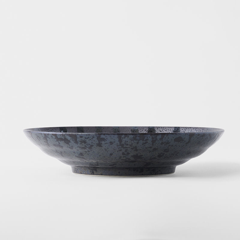 Pasta Bowl Flat 23cm Gloss Black Stripes On Gunmetal Black Glaze - Image 4