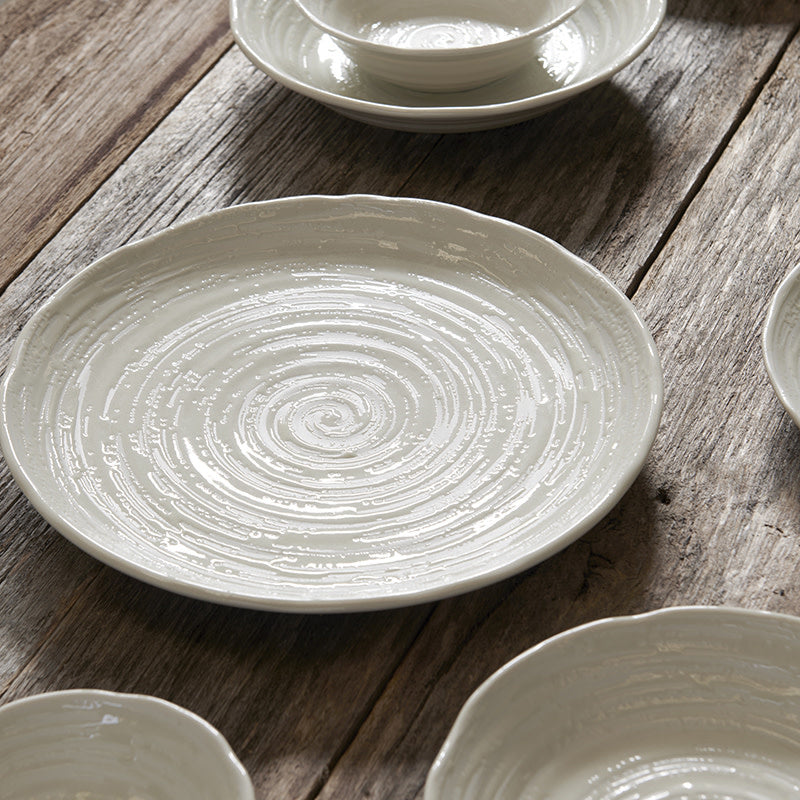 Dinner Plate 24.5cm White Spiral Glaze - Image 5