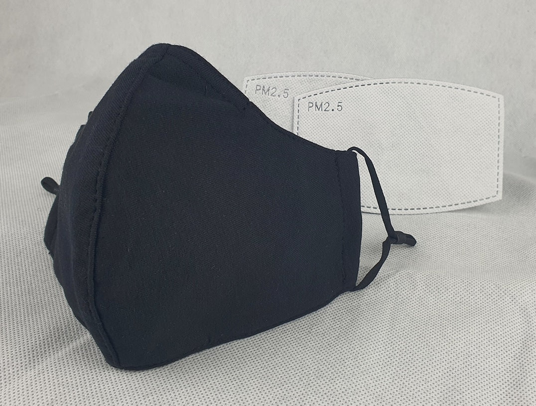 NEW Cotton Cloth Face Mask w 2 Filters Reusable Washable Adjustable 3Ply Black - Image 2