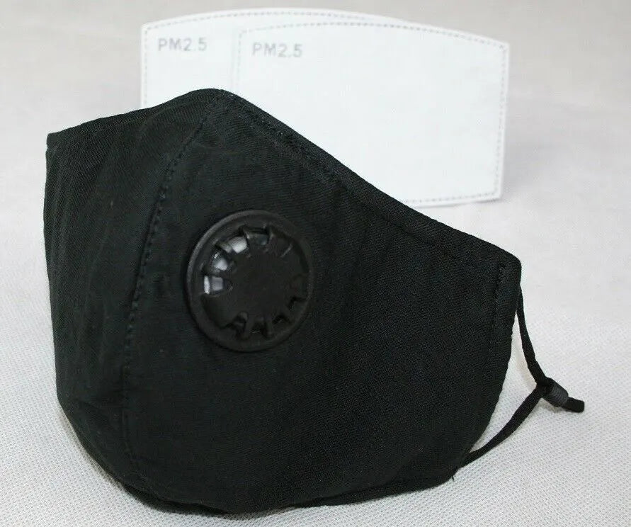 Adult Face Mask w/ Breathing Valve & 2 Filters Black - Made in Vietnam