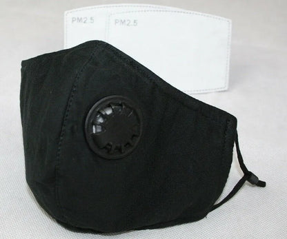 Adult Face Mask w/ Breathing Valve & 2 Filters Black - Made in Vietnam