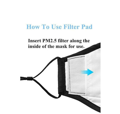 Face Mask Reusable Cotton Cloth Fabric w 2 Pm2.5 Perfect Fit Adjustable Black - Image 2