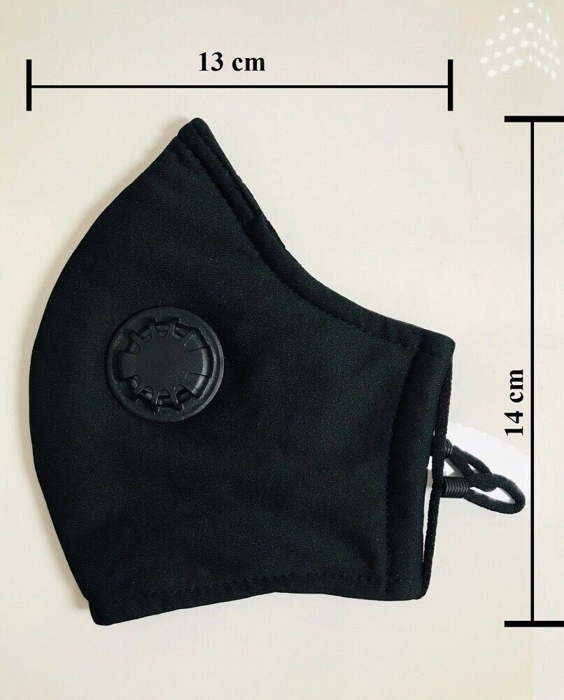 Face Mask Reusable Cotton Cloth Fabric w 2 Pm2.5 Perfect Fit Adjustable Black - Image 3