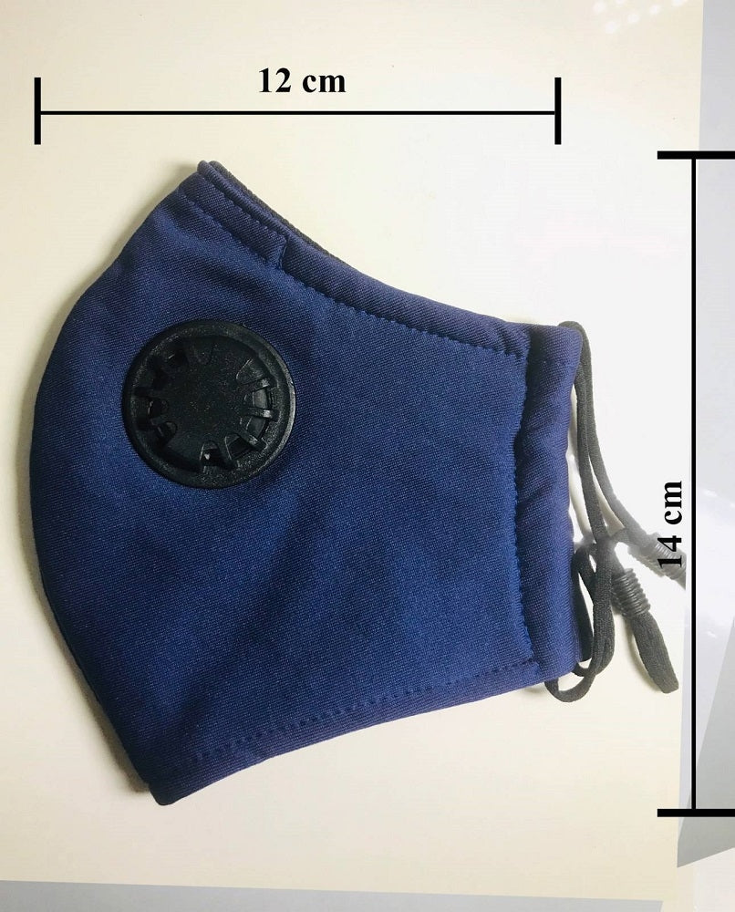 Reusable Cotton Cloth Face Mask w 2 PM2.5 Filters Adjustable w Breathing Valve 3Ply Blue - Image 2